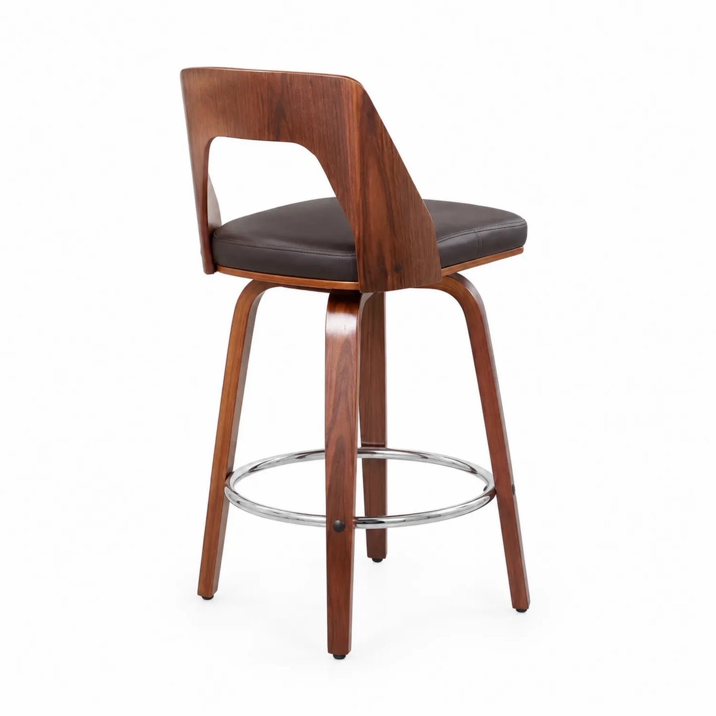 Tabouret de bar en bois et métal avec coussin brun