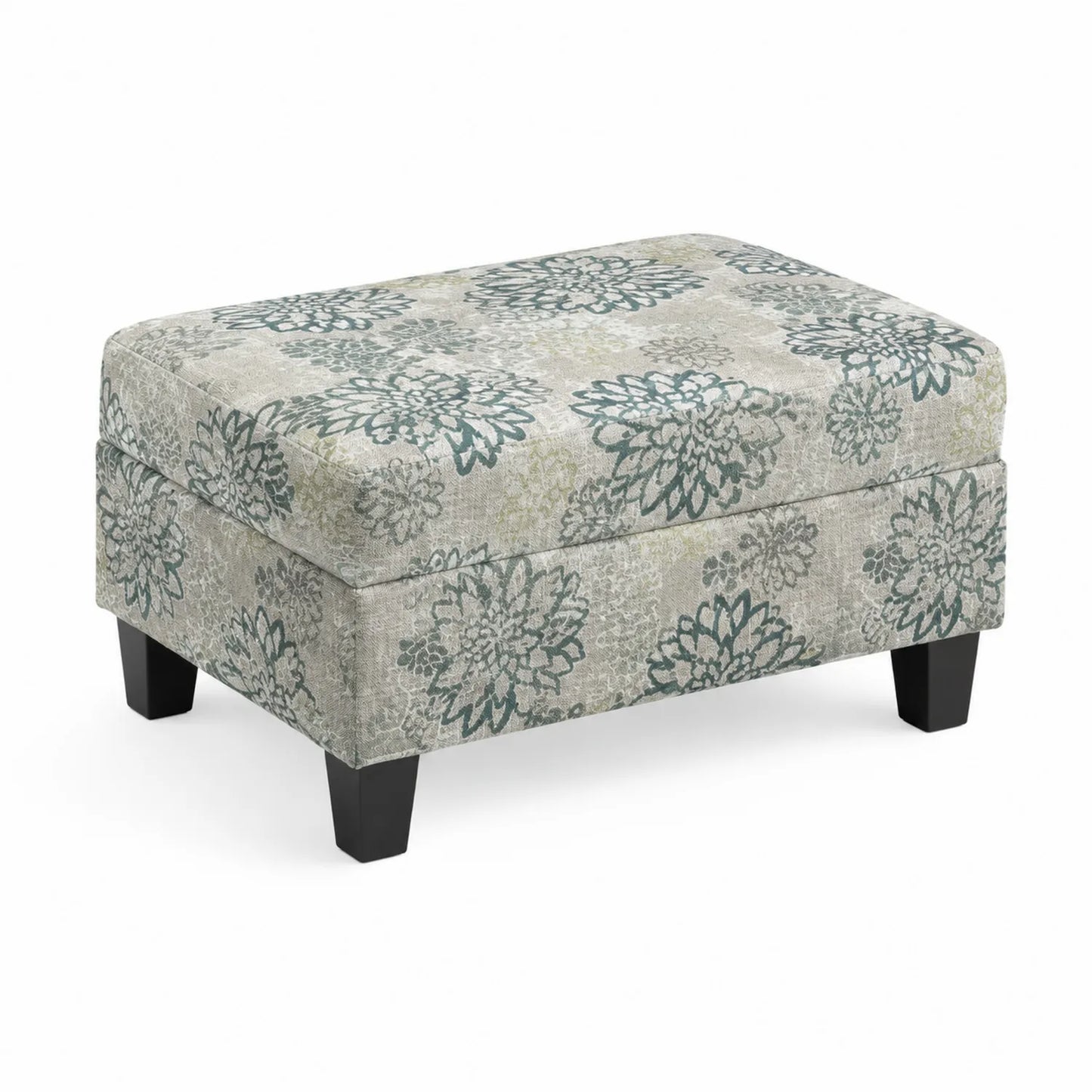 Pouf rectangulaire en tissu floral 50x40x30 cm avec pieds en bois