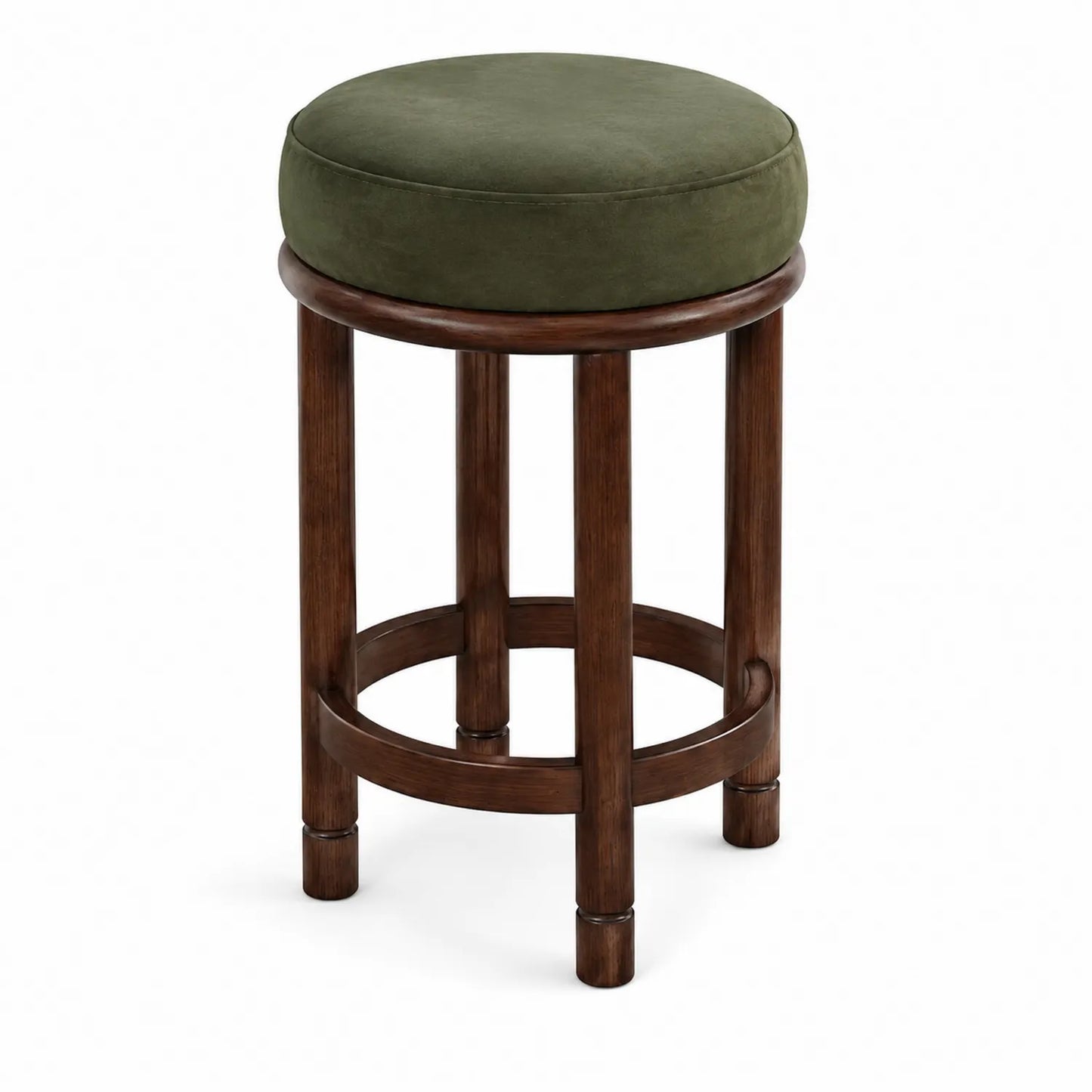 Tabouret en bois avec coussin en microfibre verte