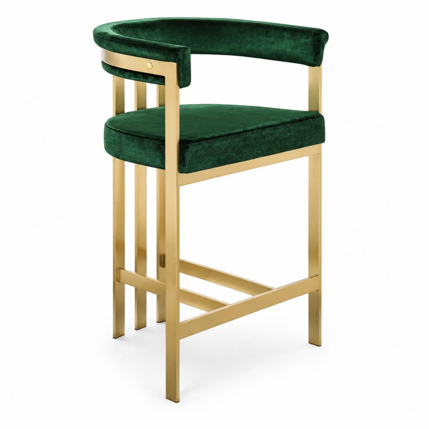 Tabouret de bar en velours avec cadre en acier doré