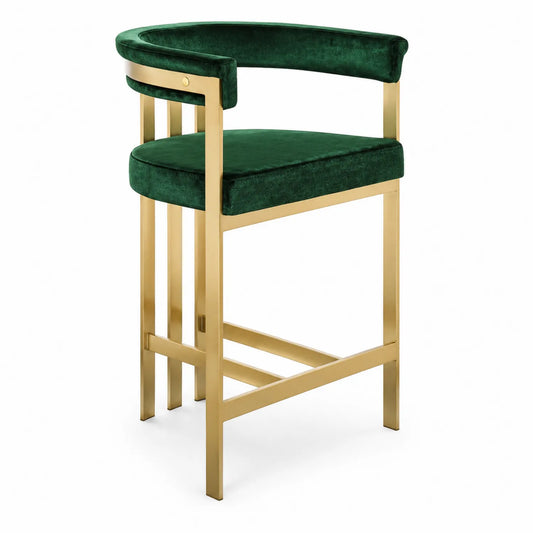 Tabouret de bar en velours avec cadre en acier doré