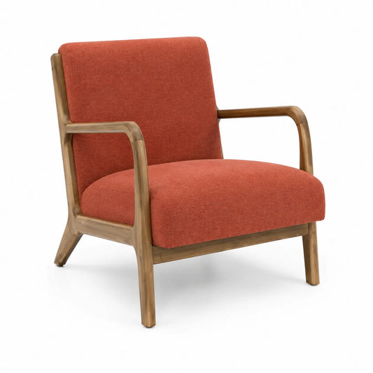 Fauteuil en bois et tissu rouge 80cm