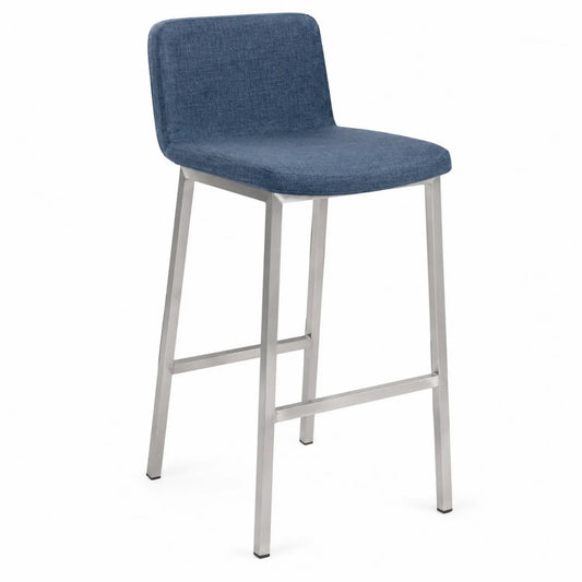 Tabouret de bar en tissu bleu et métal