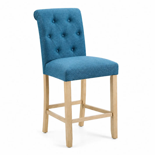 Tabouret de bar en bois et tissu bleu
