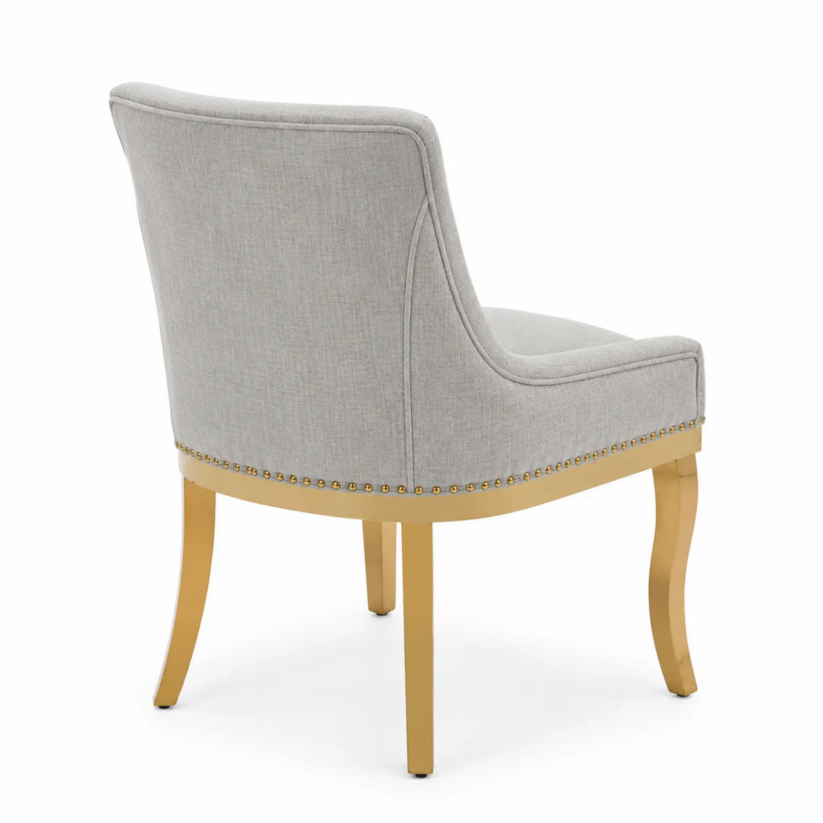Chaise en bois avec tissu gris et pieds dorés