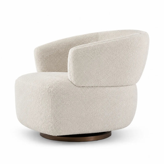 Fauteuil pivotant en tissu bouclé crème