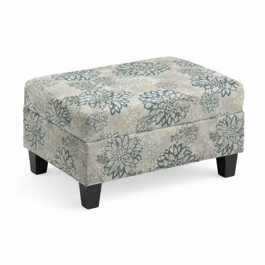 Pouf rectangulaire en tissu floral 50x40x30 cm avec pieds en bois