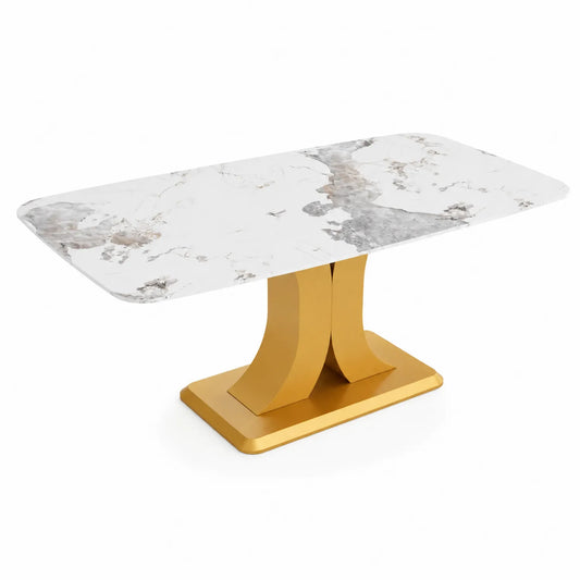 Table rectangulaire marbre et métal doré 180x90 cm