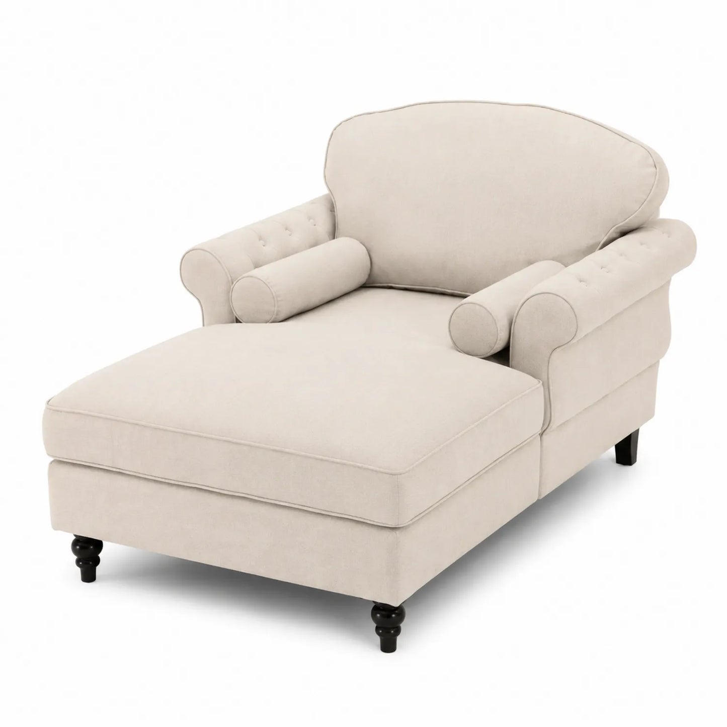 Chaise longue en tissu polyester beige avec pieds en bois