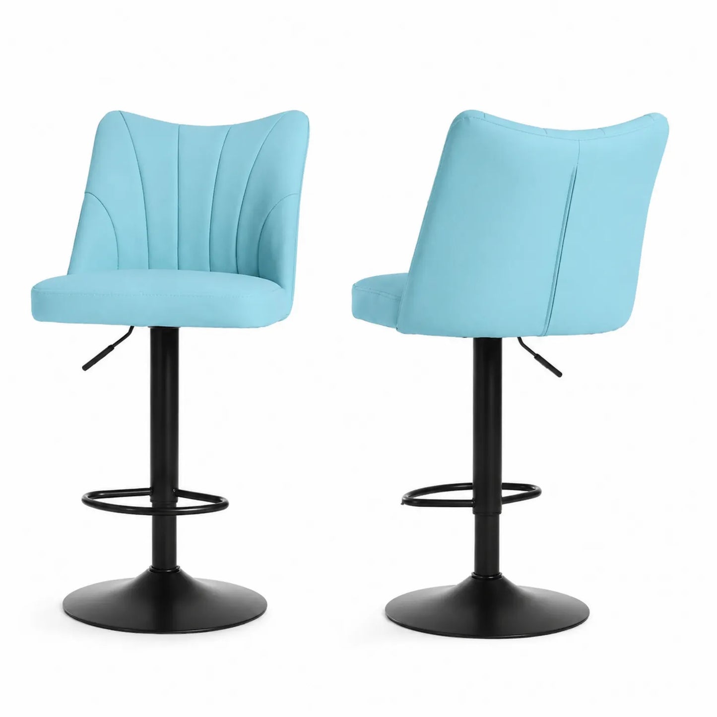 Tabouret de bar en cuir synthétique Bleu réglable avec base en métal