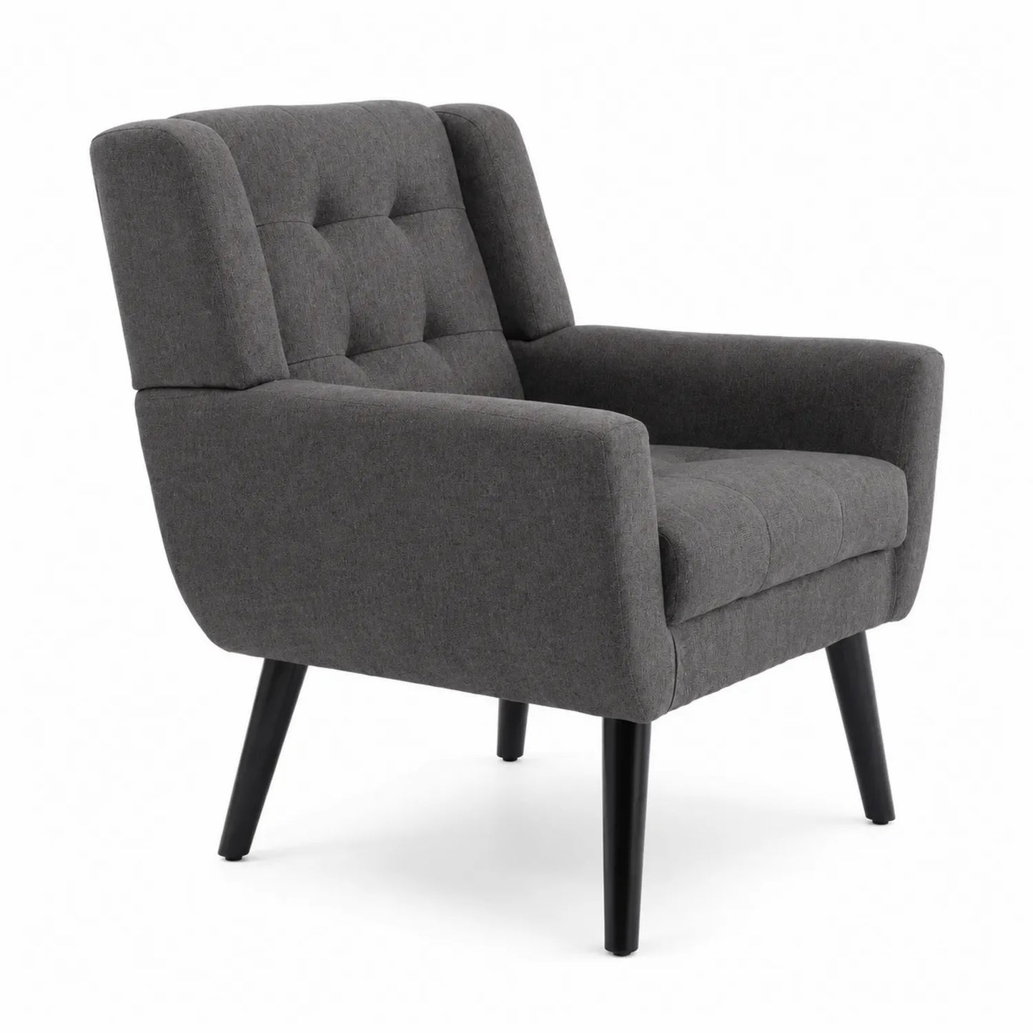 Fauteuil en Tissu Gris avec Pieds en Bois