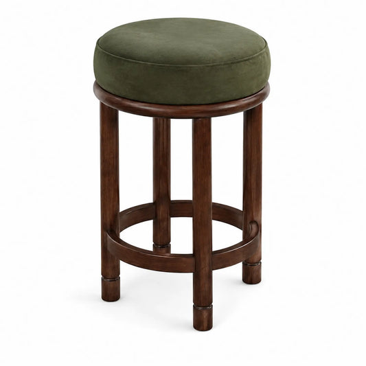 Tabouret en bois avec coussin en microfibre verte
