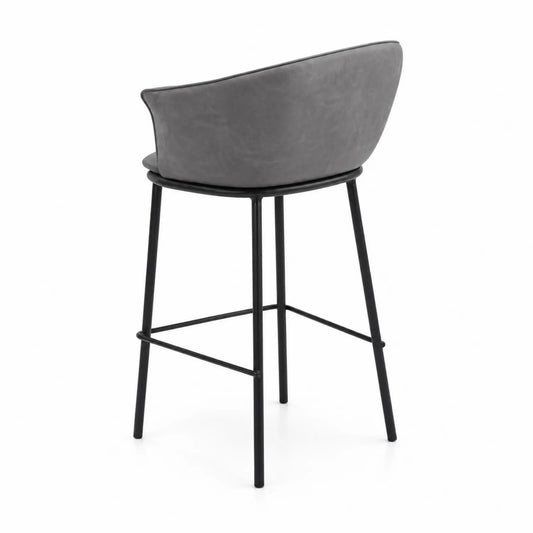 Tabouret de bar en cuir synthétique gris avec pieds en métal