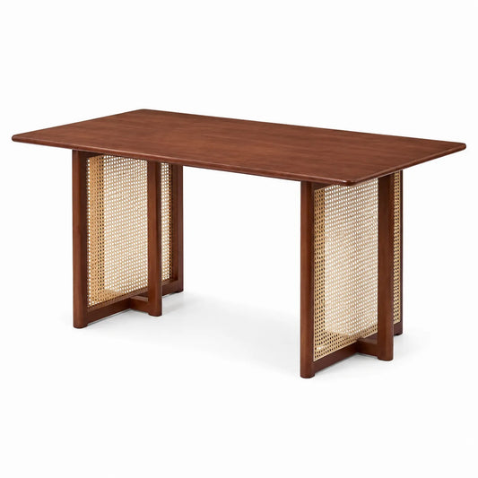 Table à manger rectangulaire en bois et cannage 180x90x75 cm