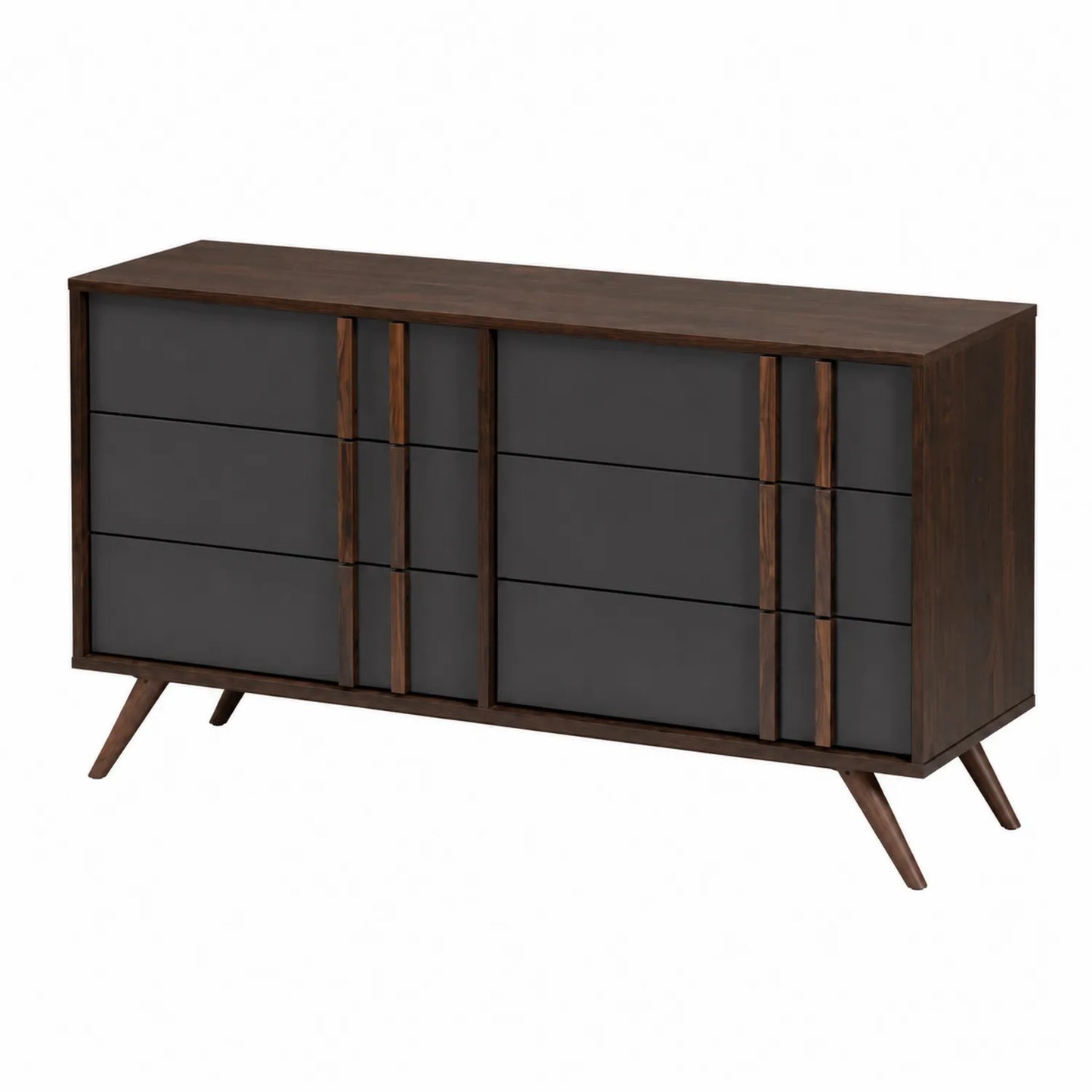Commode 6 tiroirs en bois et MDF Marron/Noir 150x45x80 cm