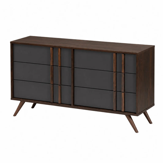 Commode 6 tiroirs en bois et MDF Marron/Noir 150x45x80 cm